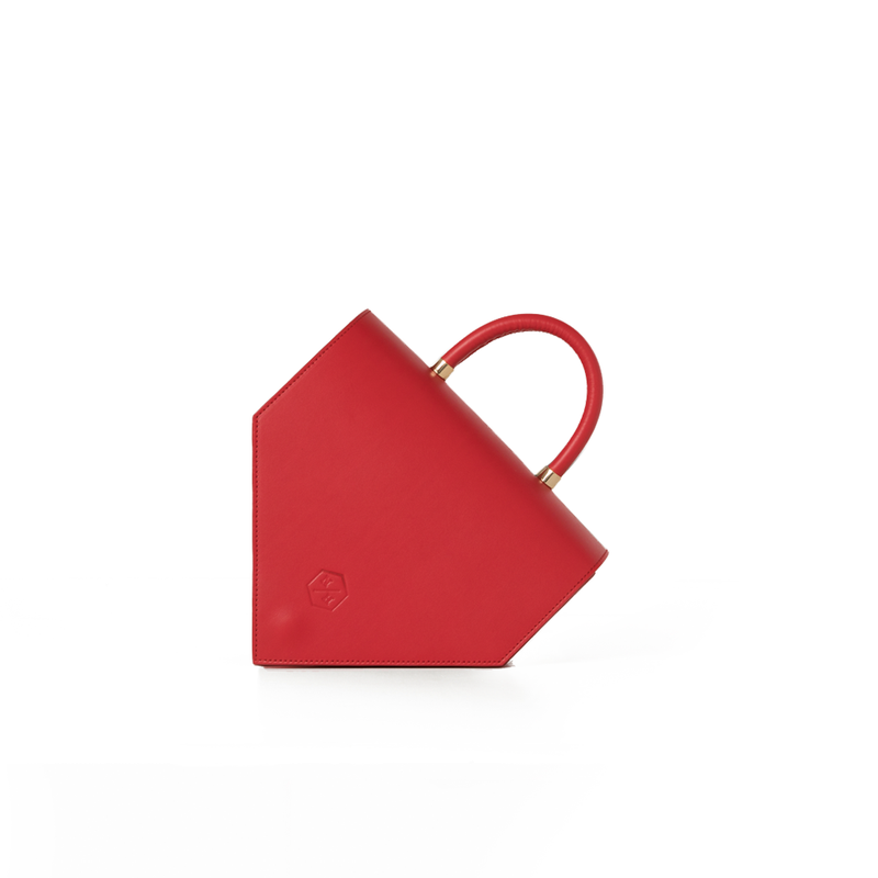 Woman Leather Handbag Lady Anne Triangolo Red