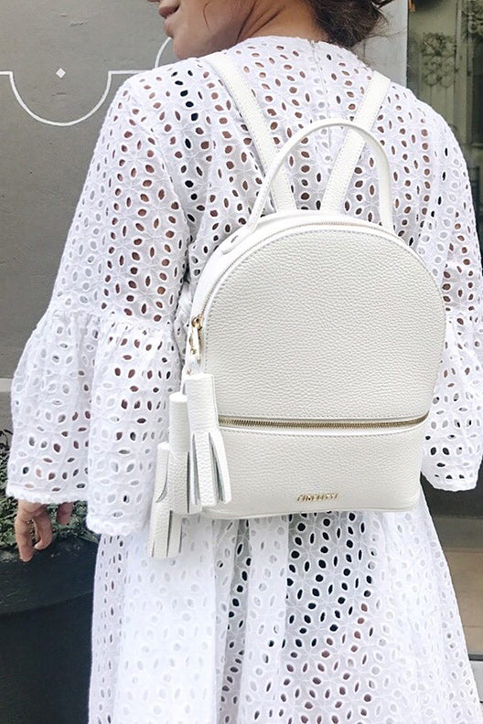 Woman Leather Backpack Lady Anne 'GO GO' White