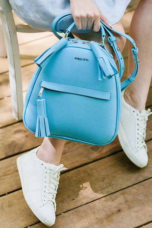 bright blue leather backpack Woman Leather Backpack Lady Anne Vogue Mini Deep Sky Blue