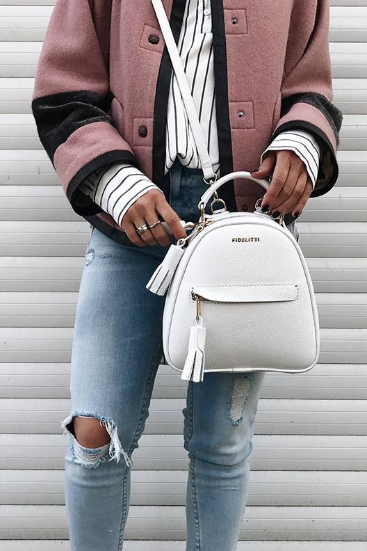 Woman Leather Backpack Lady Anne Vogue Mini White