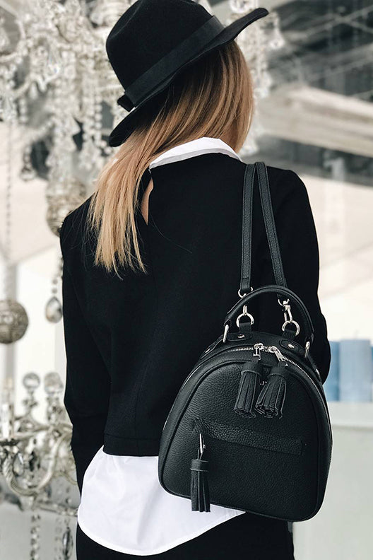 Woman Leather Backpack Lady Anne Vogue Mini Black