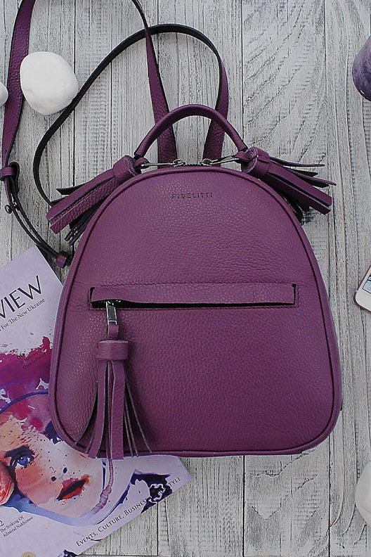 Woman Leather Backpack Lady Anne Vogue Mini Blue Violet