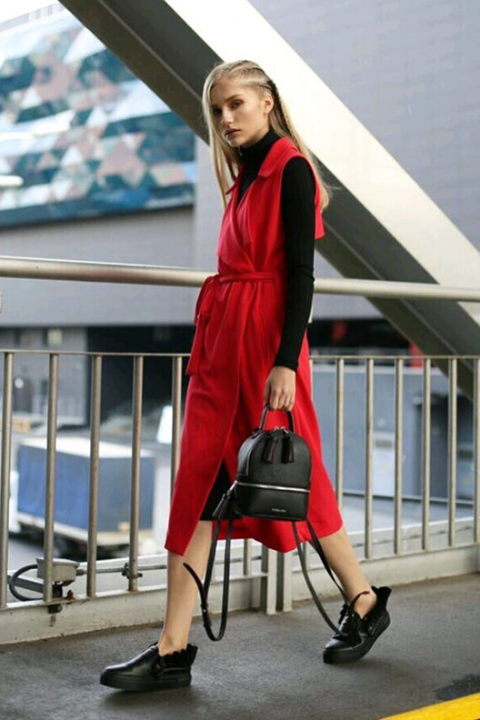 Woman Leather Backpack Lady Anne 'GO GO' Mini Black