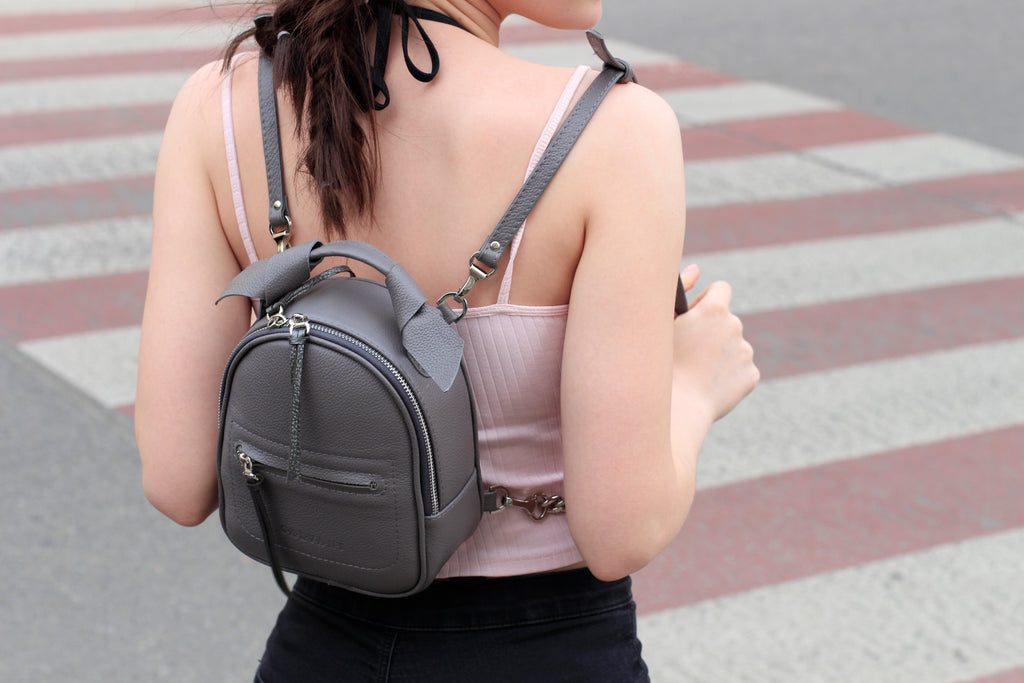 dark gray leather backpack Woman Leather Backpack Dea Dark Gray