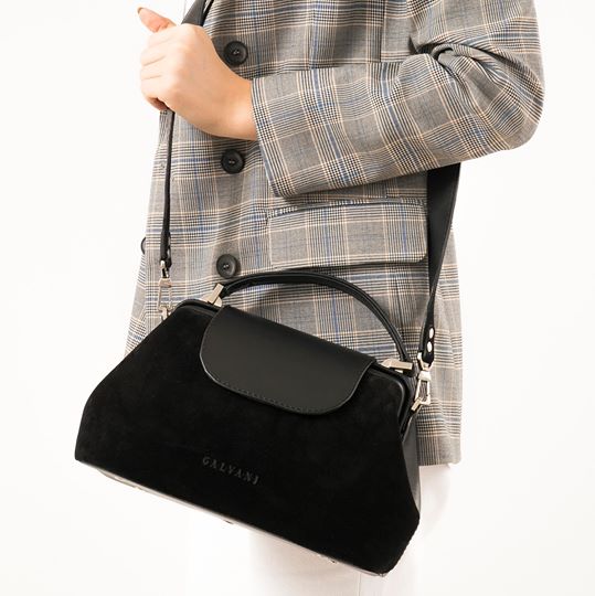 Women Leather Cross Body Bag Palermo Medium Black Suede