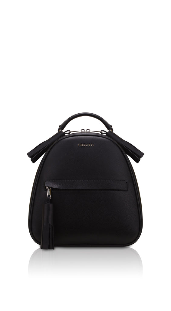 black leather zip top backpack with tassel Woman Leather Backpack Lady Anne Vogue Black