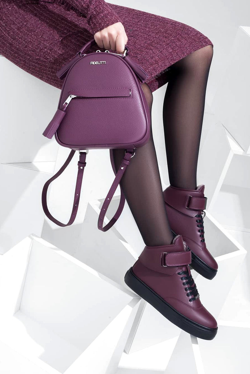 Woman Leather Backpack Lady Anne Vogue Mini Blue Violet