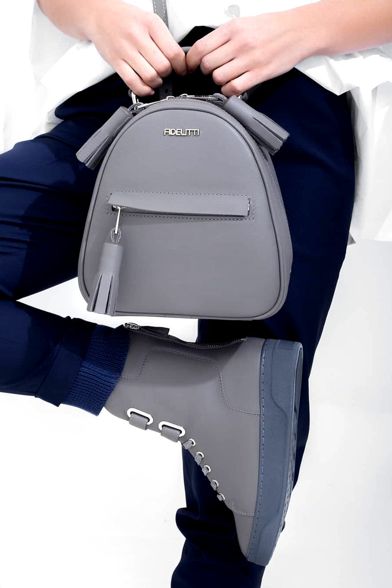 Woman Leather Backpack Lady Anne Vogue Mini Gray