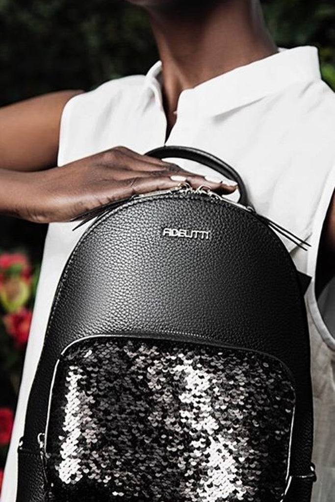 black leather look backpack women& 39 Woman Leather Backpack Lili Black