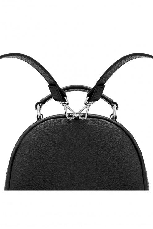 black leather backpack round flap Woman Leather Backpack Lady Anne LUCIDARE Mini Black – Ankobags