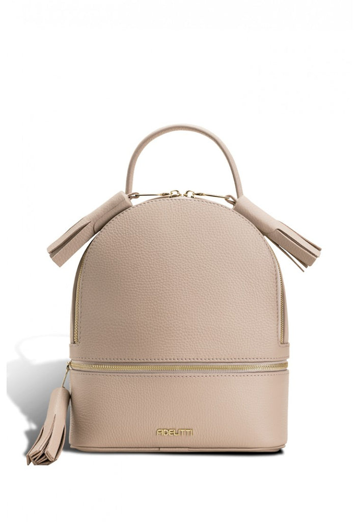Woman Leather Backpack Lady Anne 'GO GO' Beige Gold Zipper