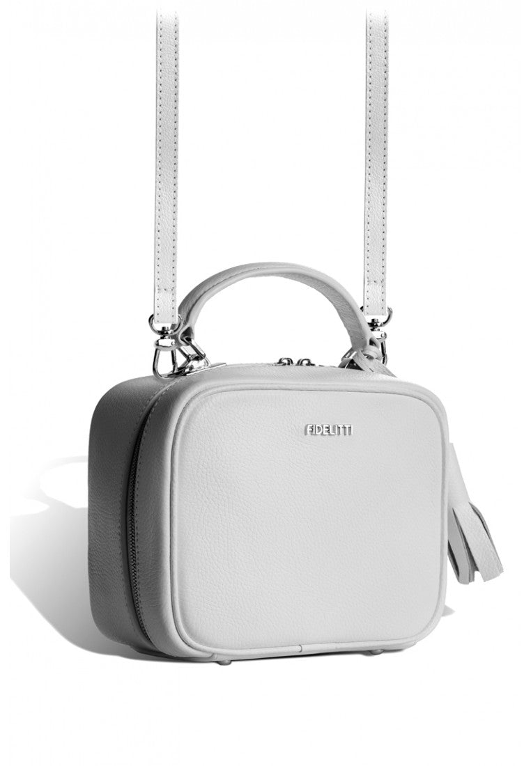 Woman Leather Bag Lady Anne BonBon White Silver Zipper