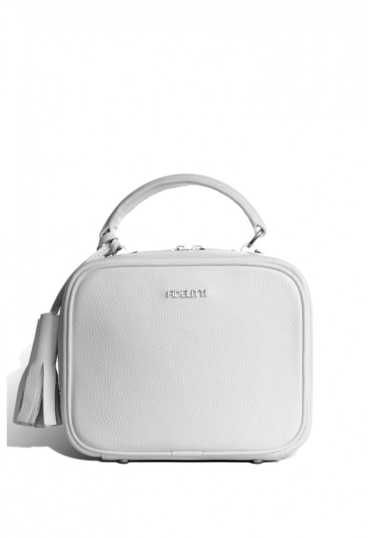 Woman Leather Bag Lady Anne BonBon White Silver Zipper