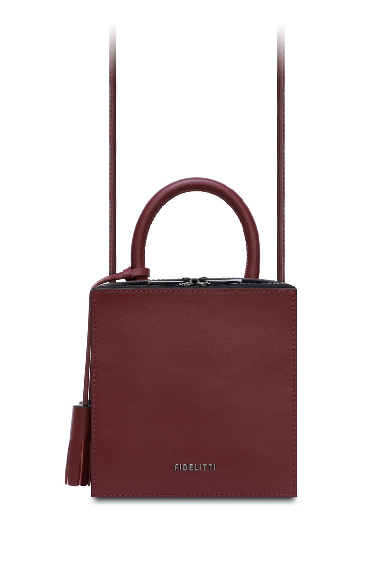 Woman Leather Cross Body Bag Lady Anne Cube Crimson