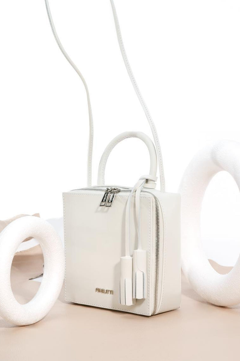 Woman Leather Crossbody Bag Lady Anne Cube Soft Beige