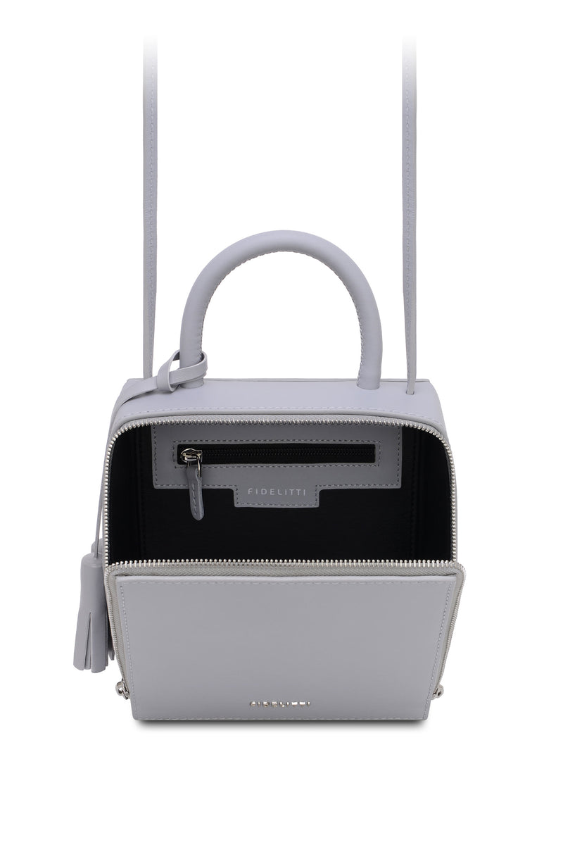 Woman Leather Crossbody Bag Lady Anne Cube Whitesmoke