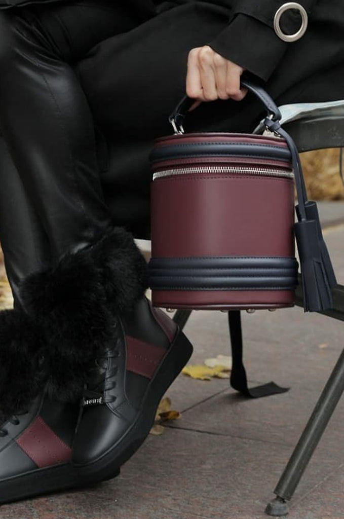 Woman Leather Crossbody Bag Lady Anne Barrel Indianred & Black