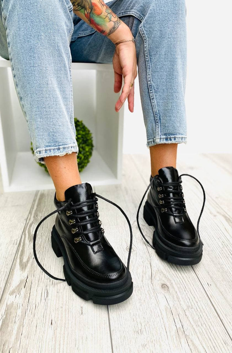 Women Leather Boots Demi-season Black