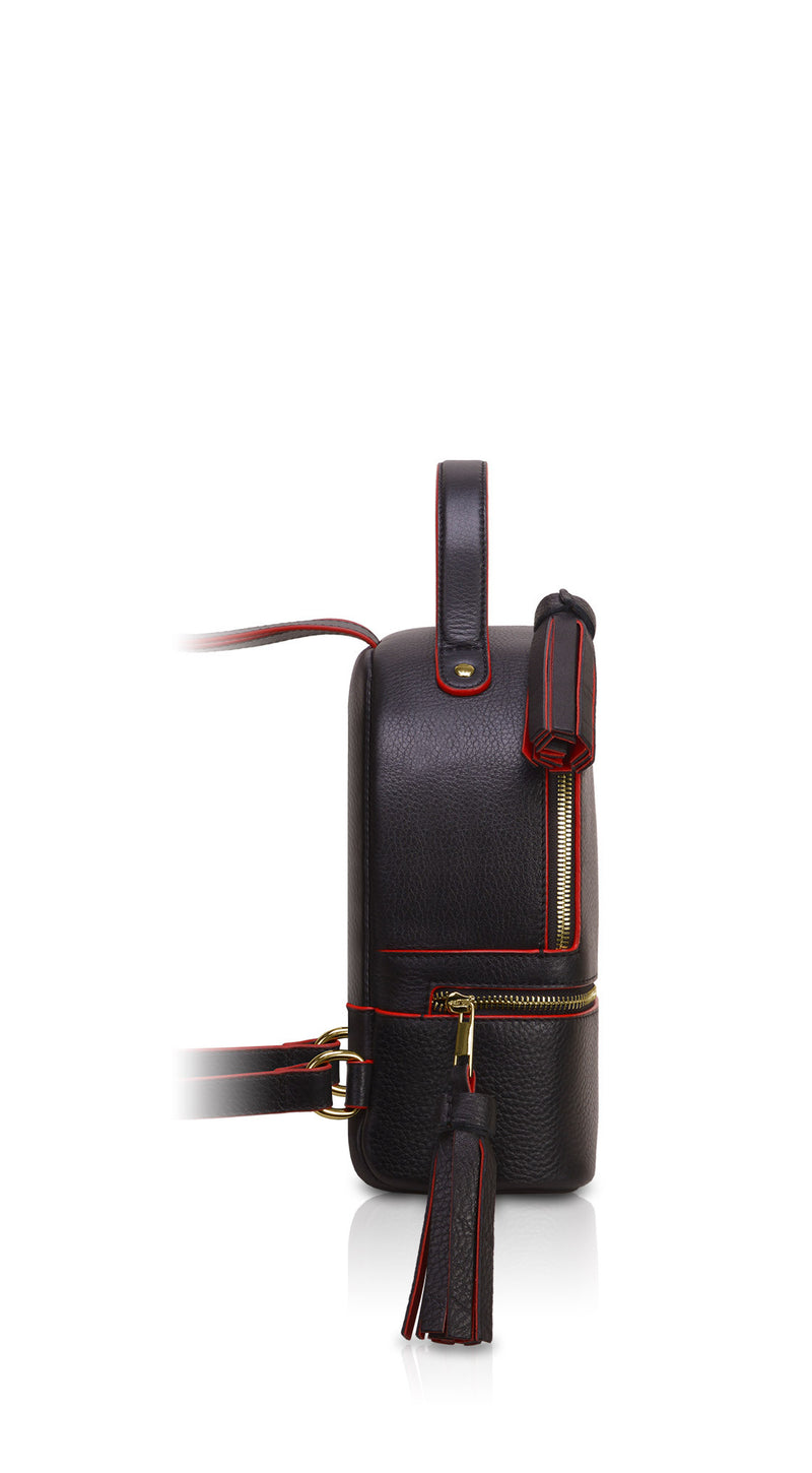 Woman Leather Backpack Lady Anne 'GO GO' Black & Red