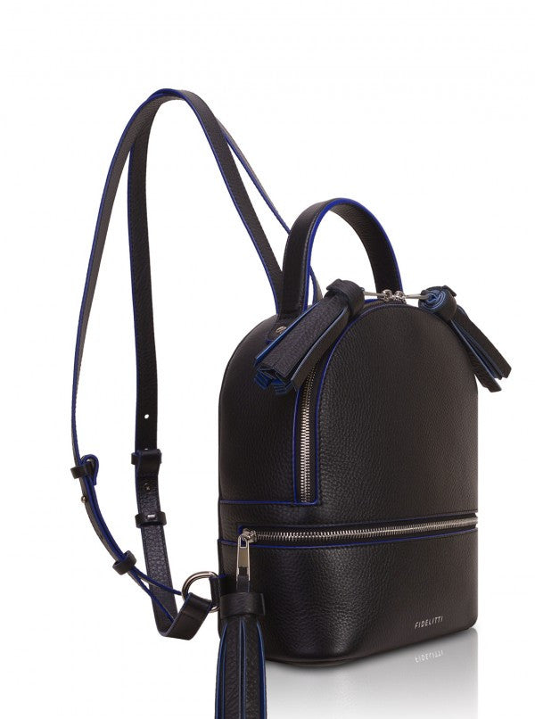 Woman Leather Backpack Lady Anne 'GO GO' Black & Blue