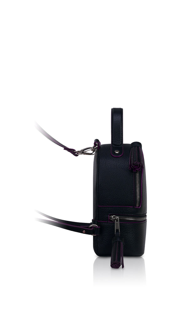 Woman Leather Backpack Lady Anne 'GO GO' Mini Black & Violet