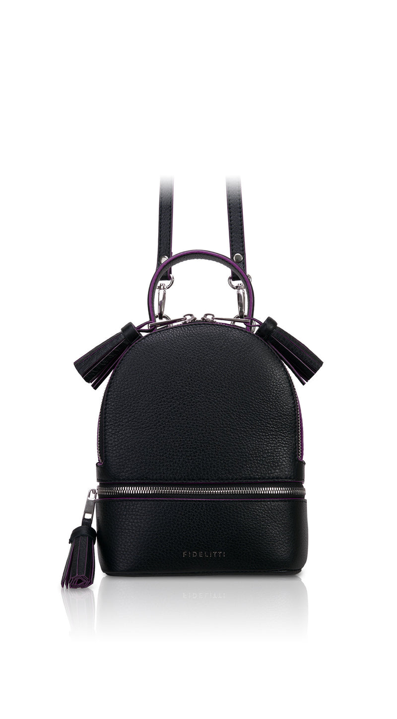 Woman Leather Backpack Lady Anne 'GO GO' Mini Black & Violet