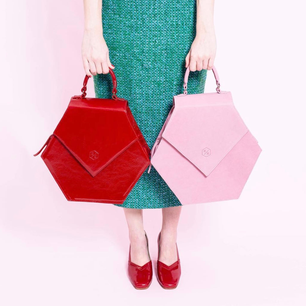 Woman Leather Handbag Lady Anne Diamond Red